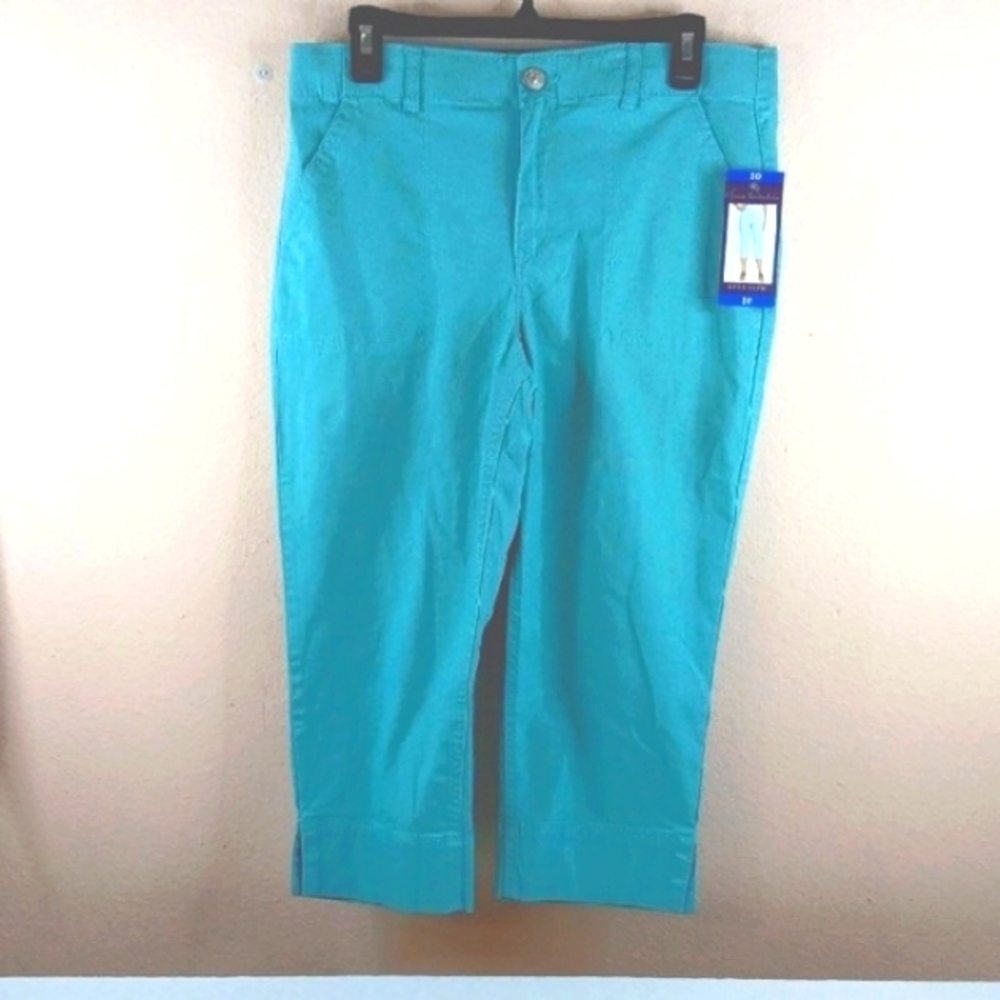 Gloria Vanderbilt Rhea Capri Missy 10. Teal Stretchy Elastic Waist